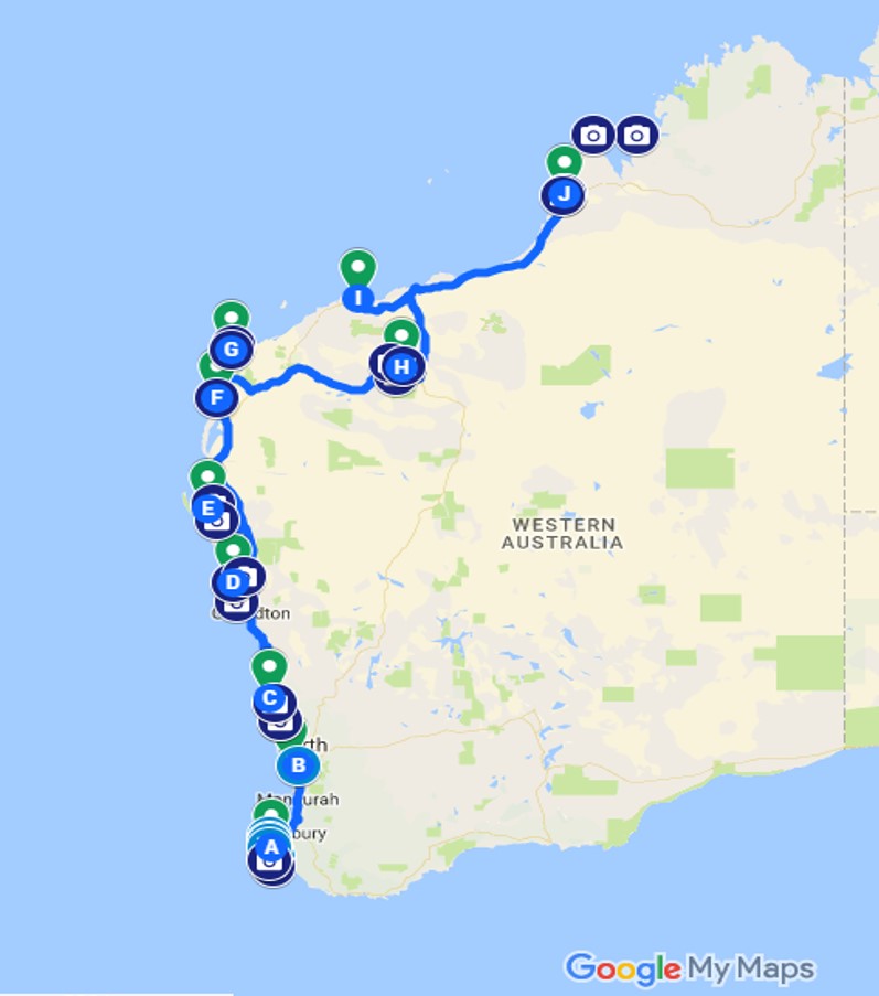WA route with markers